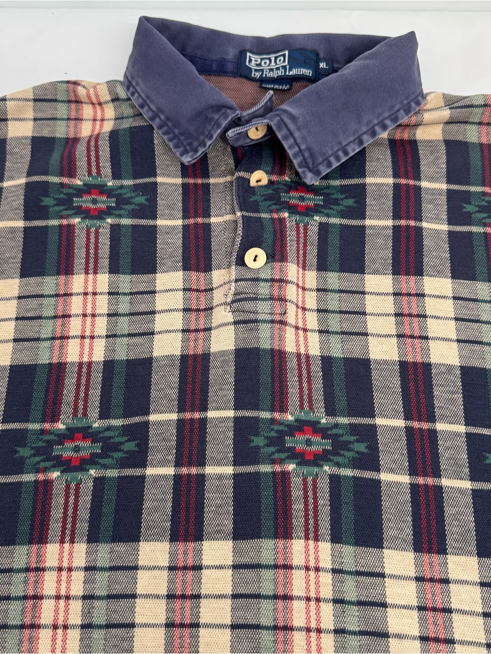 Vintage 90s Polo Ralph Lauren Mens XL Southwestern Aztec Short Sleeve Polo Shirt